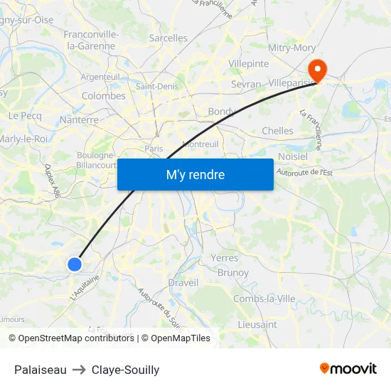Palaiseau to Claye-Souilly map