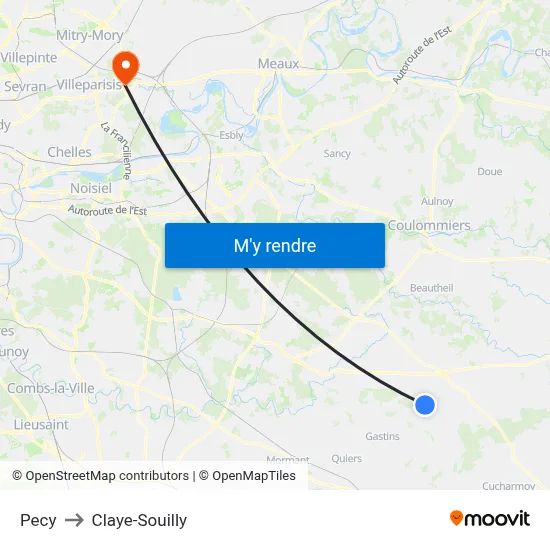 Pecy to Claye-Souilly map
