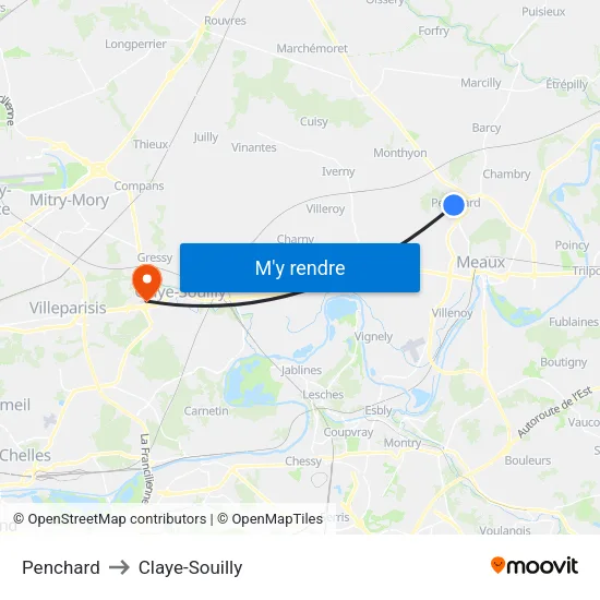 Penchard to Claye-Souilly map