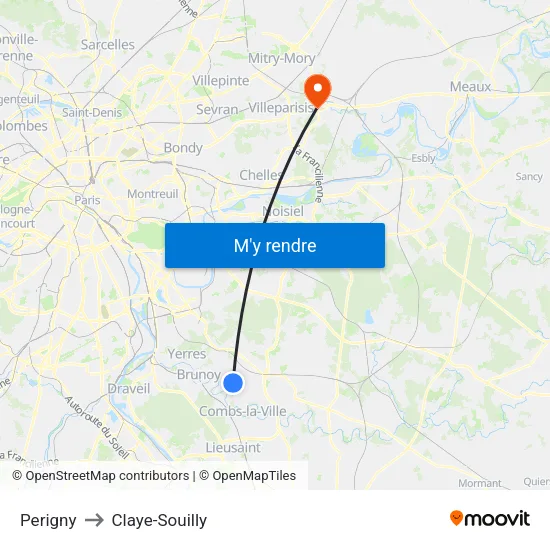 Perigny to Claye-Souilly map