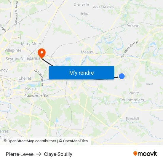 Pierre-Levee to Claye-Souilly map