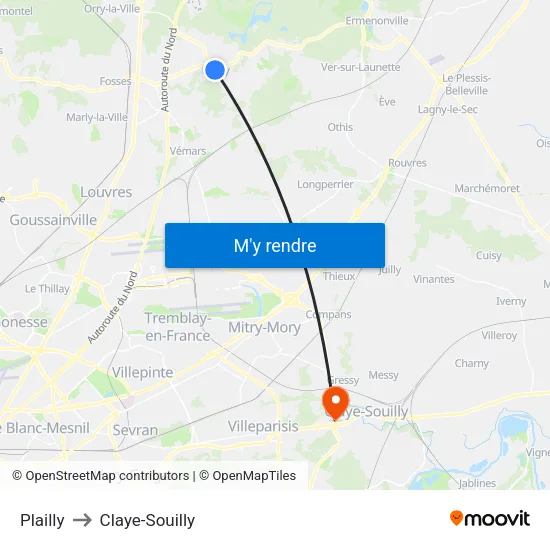 Plailly to Claye-Souilly map