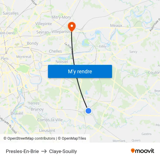 Presles-En-Brie to Claye-Souilly map