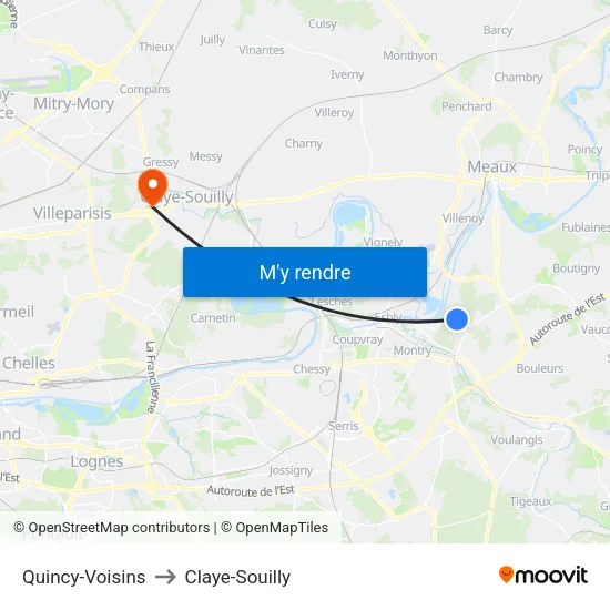 Quincy-Voisins to Claye-Souilly map