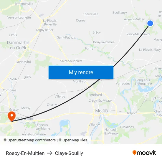 Rosoy-En-Multien to Claye-Souilly map