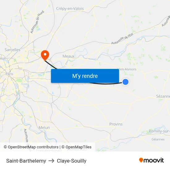 Saint-Barthelemy to Claye-Souilly map
