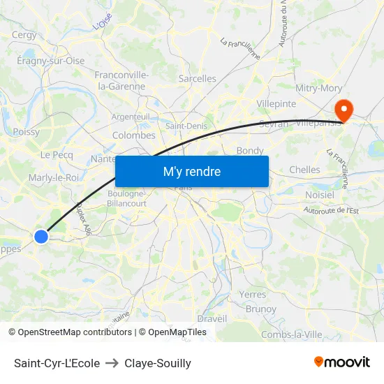 Saint-Cyr-L'Ecole to Claye-Souilly map