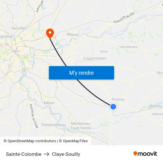 Sainte-Colombe to Claye-Souilly map