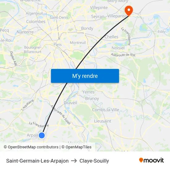 Saint-Germain-Les-Arpajon to Claye-Souilly map