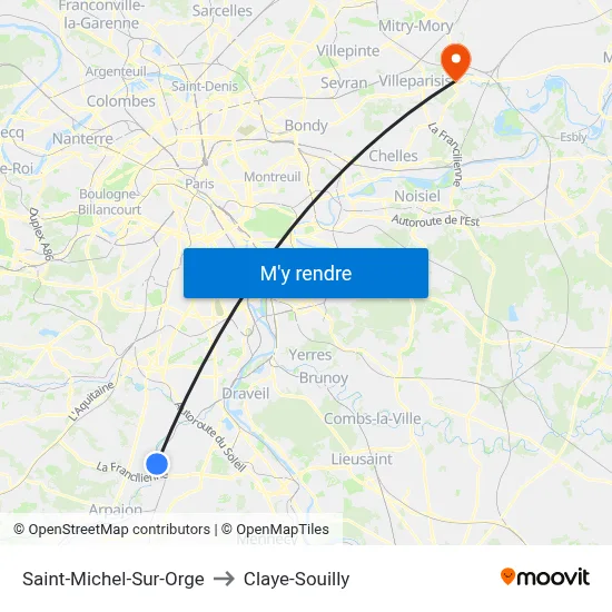 Saint-Michel-Sur-Orge to Claye-Souilly map