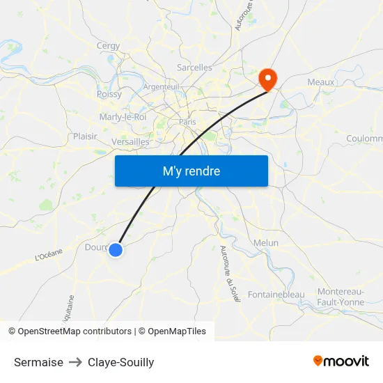 Sermaise to Claye-Souilly map