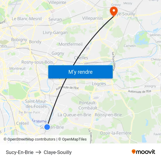 Sucy-En-Brie to Claye-Souilly map