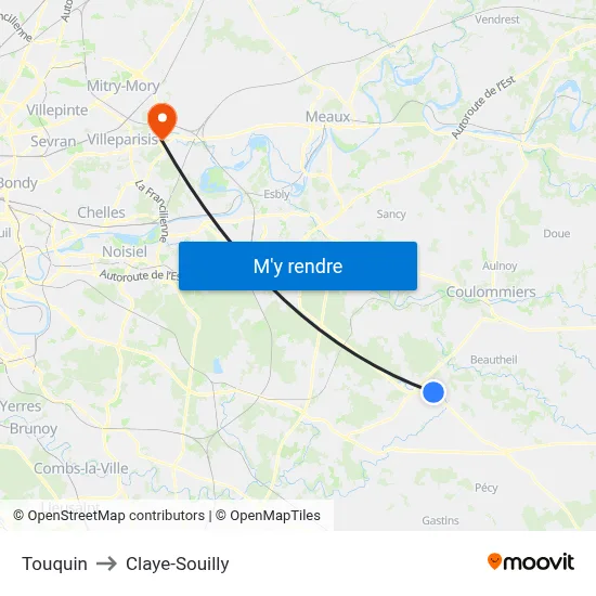 Touquin to Claye-Souilly map