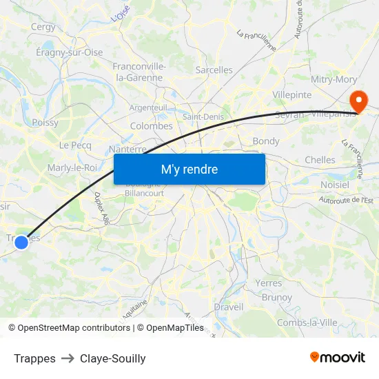 Trappes to Claye-Souilly map