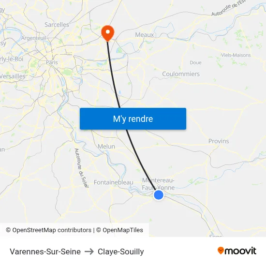 Varennes-Sur-Seine to Claye-Souilly map