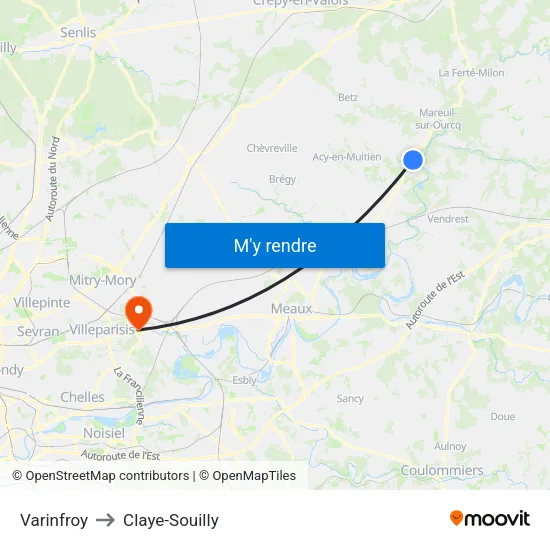 Varinfroy to Claye-Souilly map