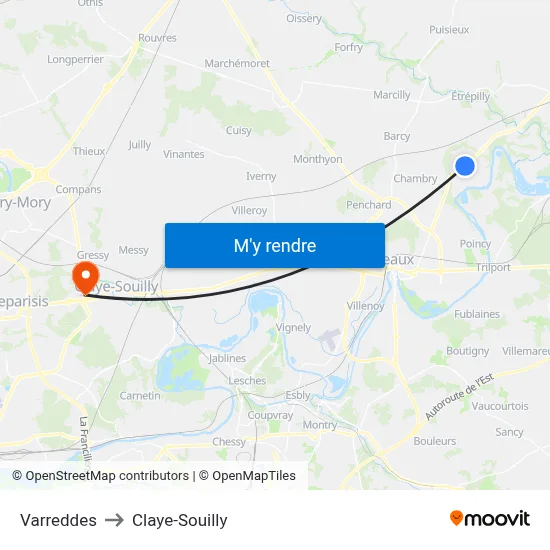 Varreddes to Claye-Souilly map