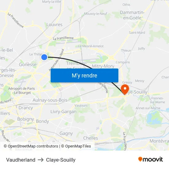 Vaudherland to Claye-Souilly map