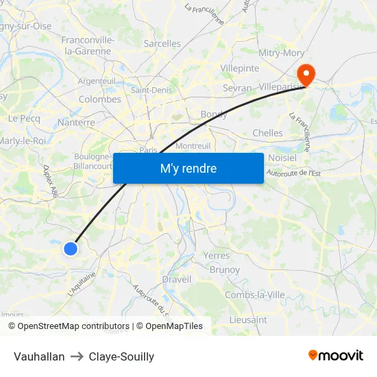 Vauhallan to Claye-Souilly map