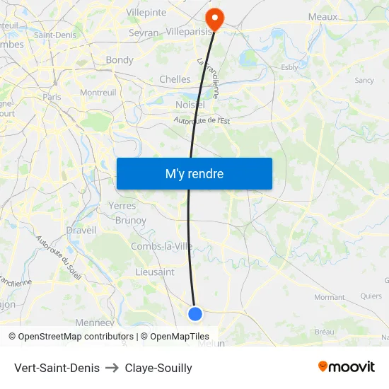 Vert-Saint-Denis to Claye-Souilly map