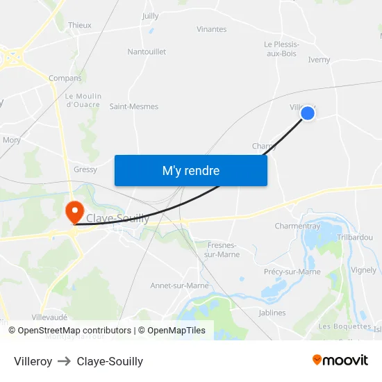 Villeroy to Claye-Souilly map