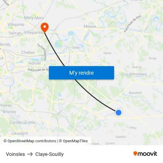 Voinsles to Claye-Souilly map