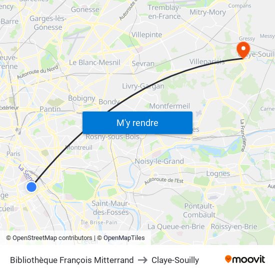 Bibliothèque François Mitterrand to Claye-Souilly map