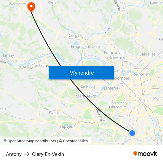 Antony to Clery-En-Vexin map