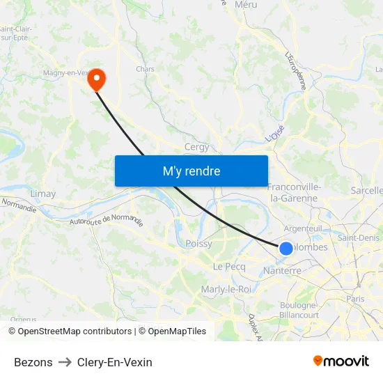 Bezons to Clery-En-Vexin map
