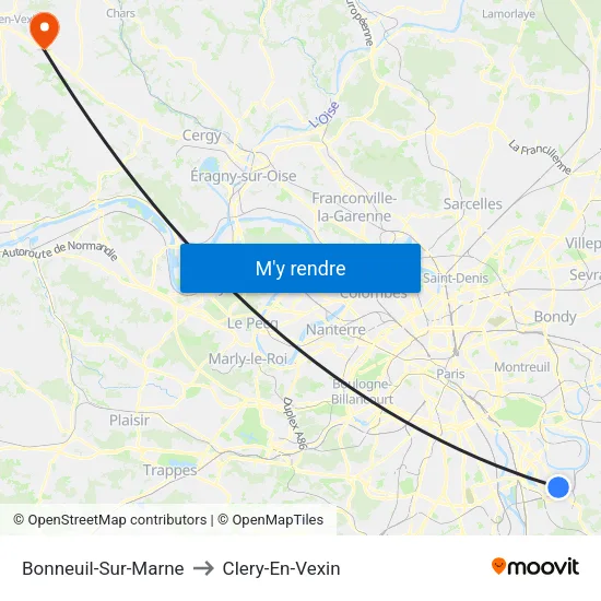 Bonneuil-Sur-Marne to Clery-En-Vexin map