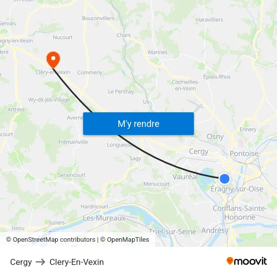 Cergy to Clery-En-Vexin map