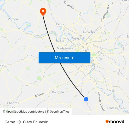 Cerny to Clery-En-Vexin map