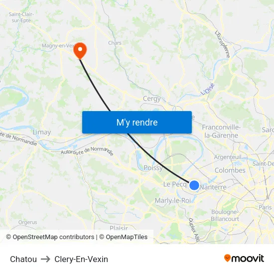 Chatou to Clery-En-Vexin map