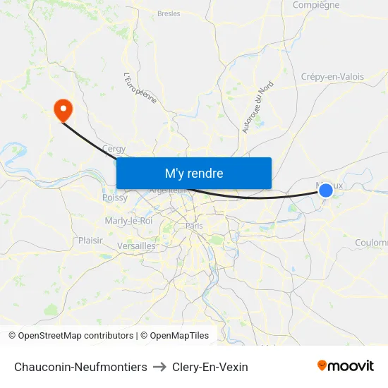 Chauconin-Neufmontiers to Clery-En-Vexin map