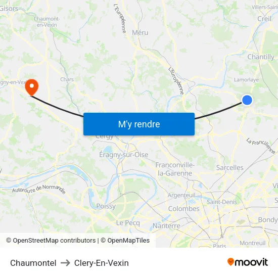 Chaumontel to Clery-En-Vexin map