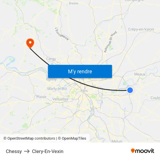Chessy to Clery-En-Vexin map