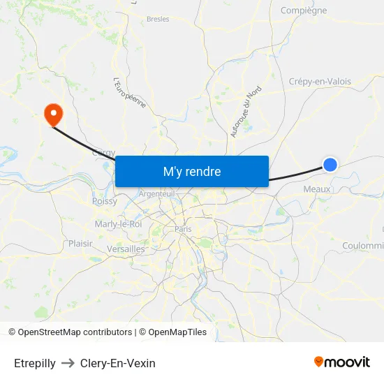 Etrepilly to Clery-En-Vexin map