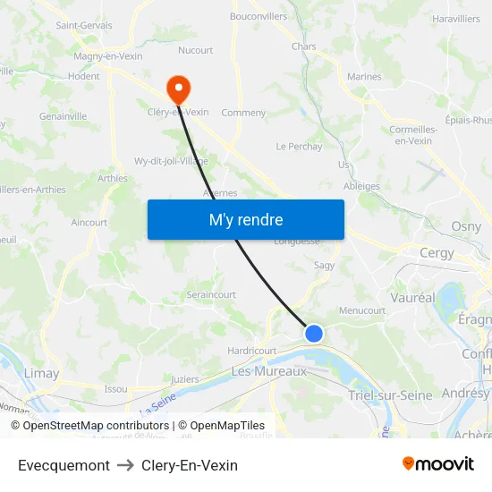 Evecquemont to Clery-En-Vexin map