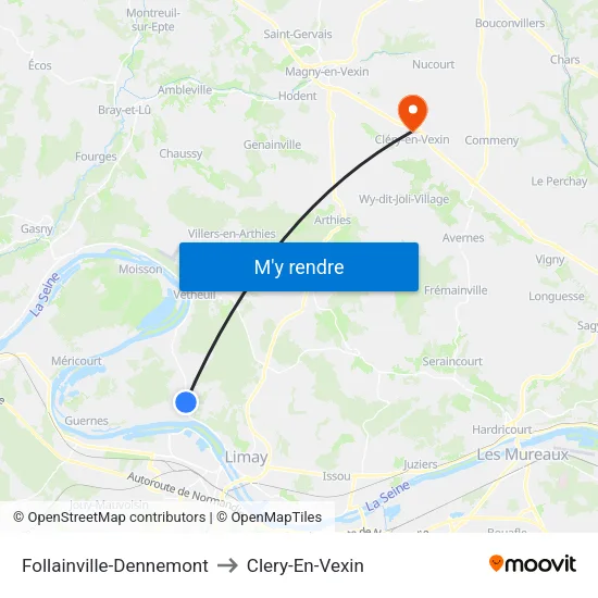 Follainville-Dennemont to Clery-En-Vexin map