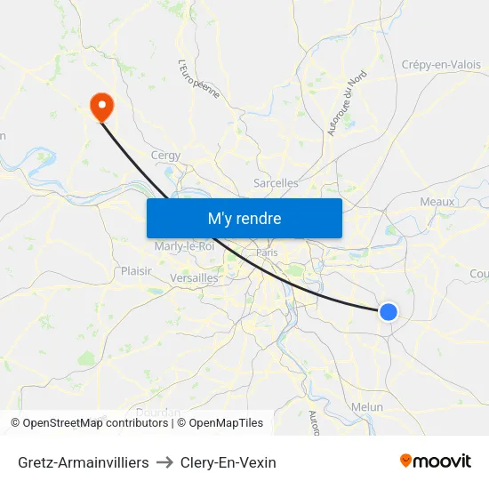 Gretz-Armainvilliers to Clery-En-Vexin map
