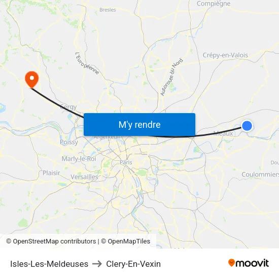 Isles-Les-Meldeuses to Clery-En-Vexin map