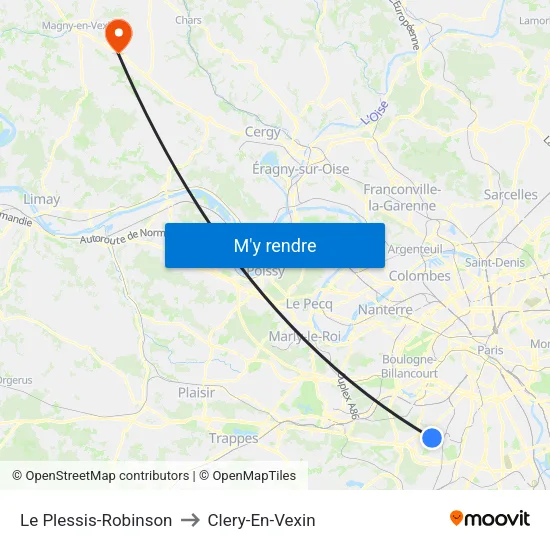 Le Plessis-Robinson to Clery-En-Vexin map