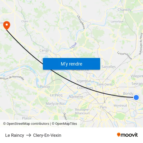 Le Raincy to Clery-En-Vexin map