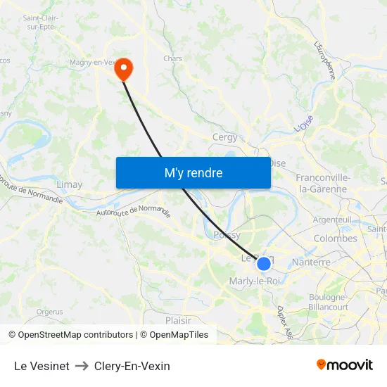 Le Vesinet to Clery-En-Vexin map