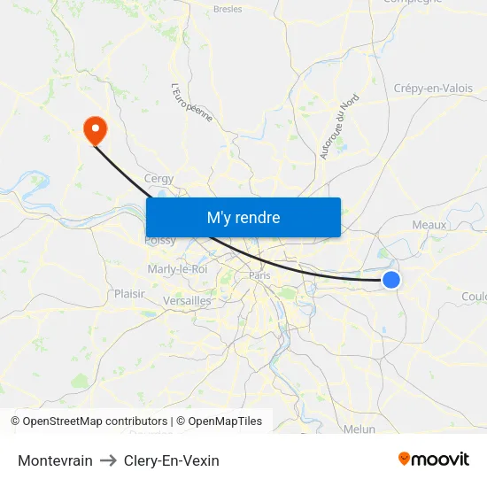 Montevrain to Clery-En-Vexin map