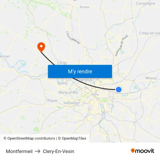 Montfermeil to Clery-En-Vexin map