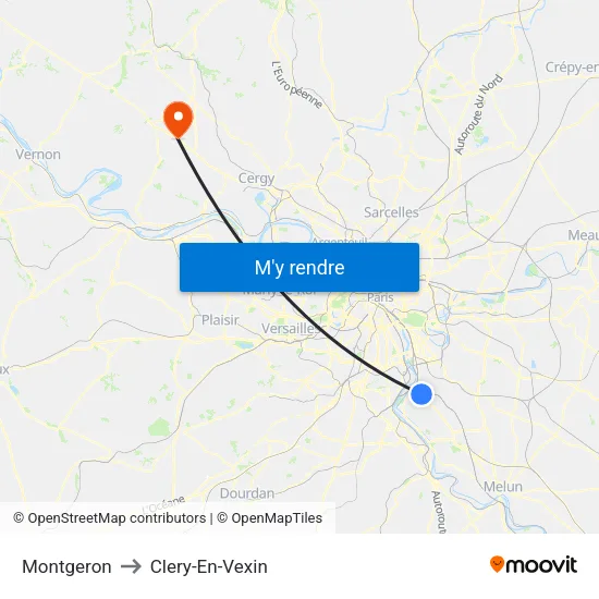 Montgeron to Clery-En-Vexin map