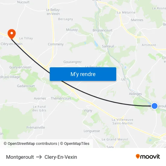 Montgeroult to Clery-En-Vexin map