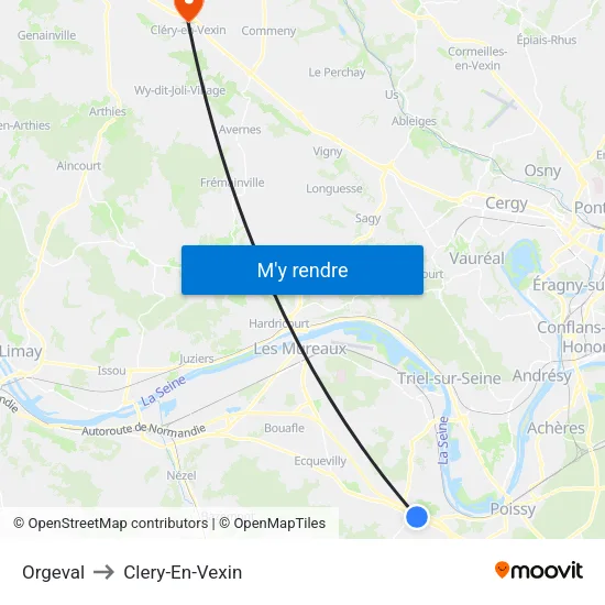 Orgeval to Clery-En-Vexin map