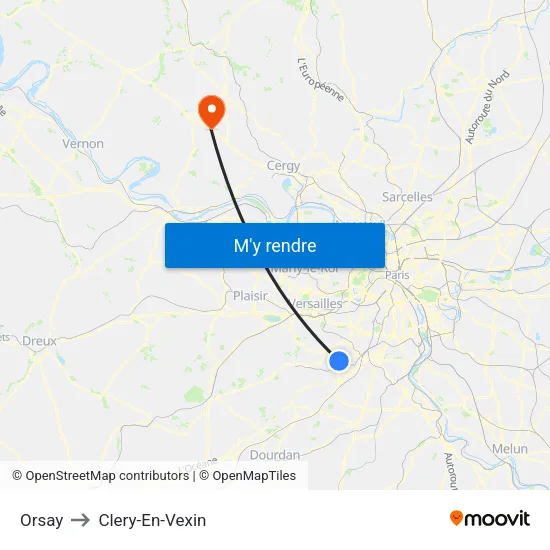 Orsay to Clery-En-Vexin map